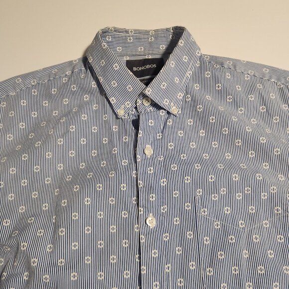 Bonobos Shirt Blue Polka Dot Slim Fit Button Down Dress Shirt Mens Size Medium - Picture 4 of 10
